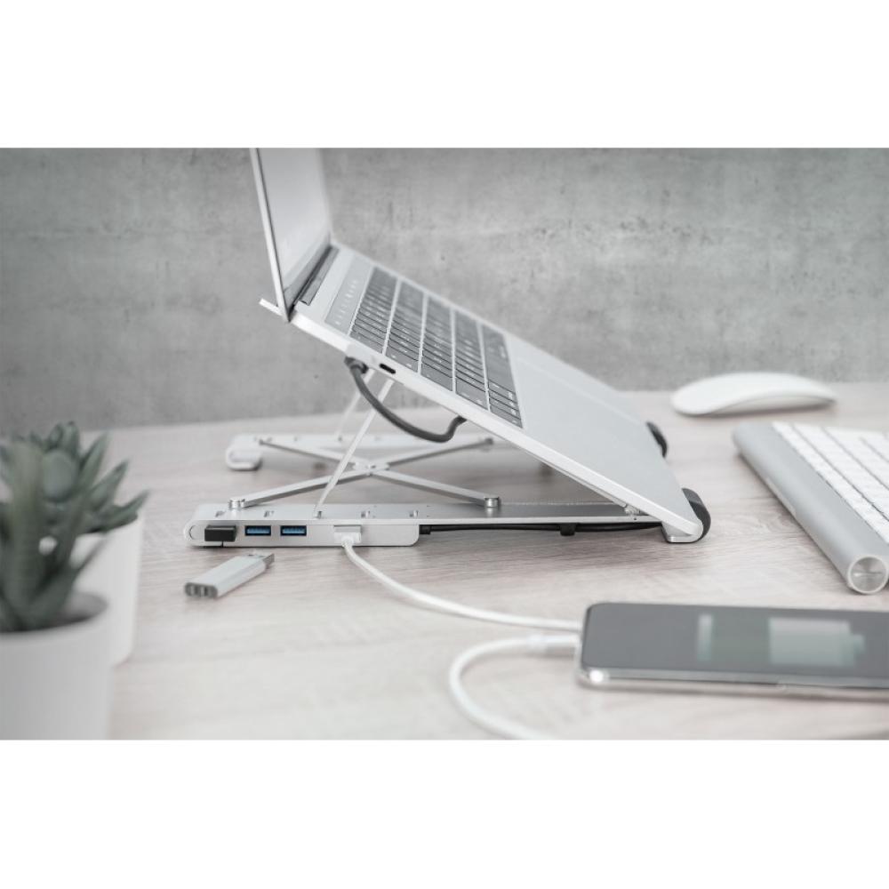 Digitus - Soporte variable para notebook con hub USB-C™ integrado, 5 puertos