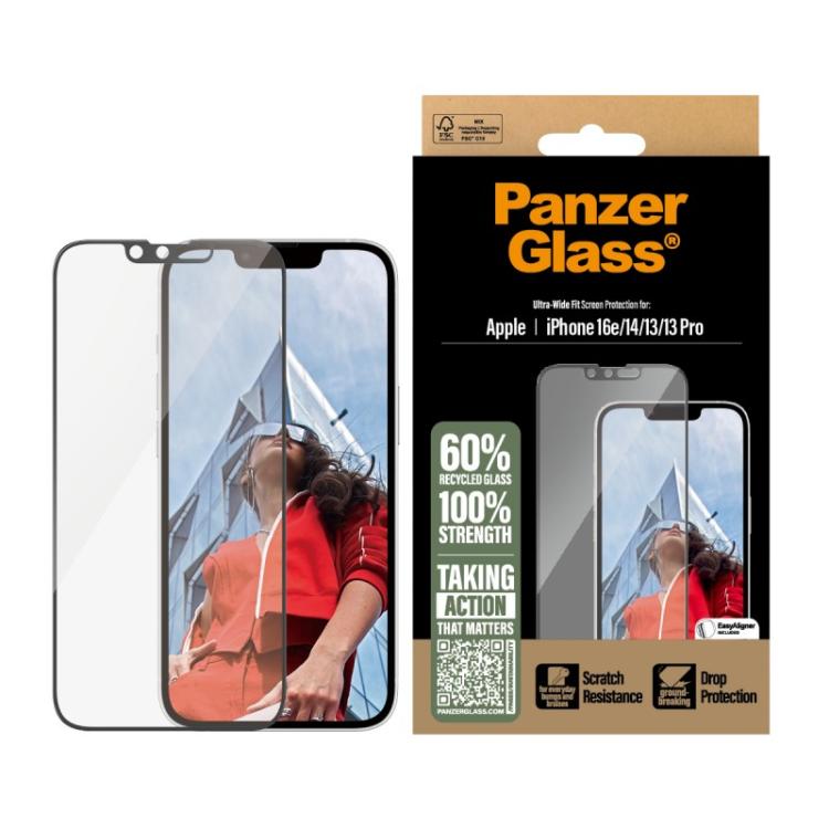 PanzerGlass - Screen Protector iPhone 16e / 14 / 13 / 13 Pro / Ultra-Wide Fit w. EasyAligner Protector de pantalla Apple 1 pieza