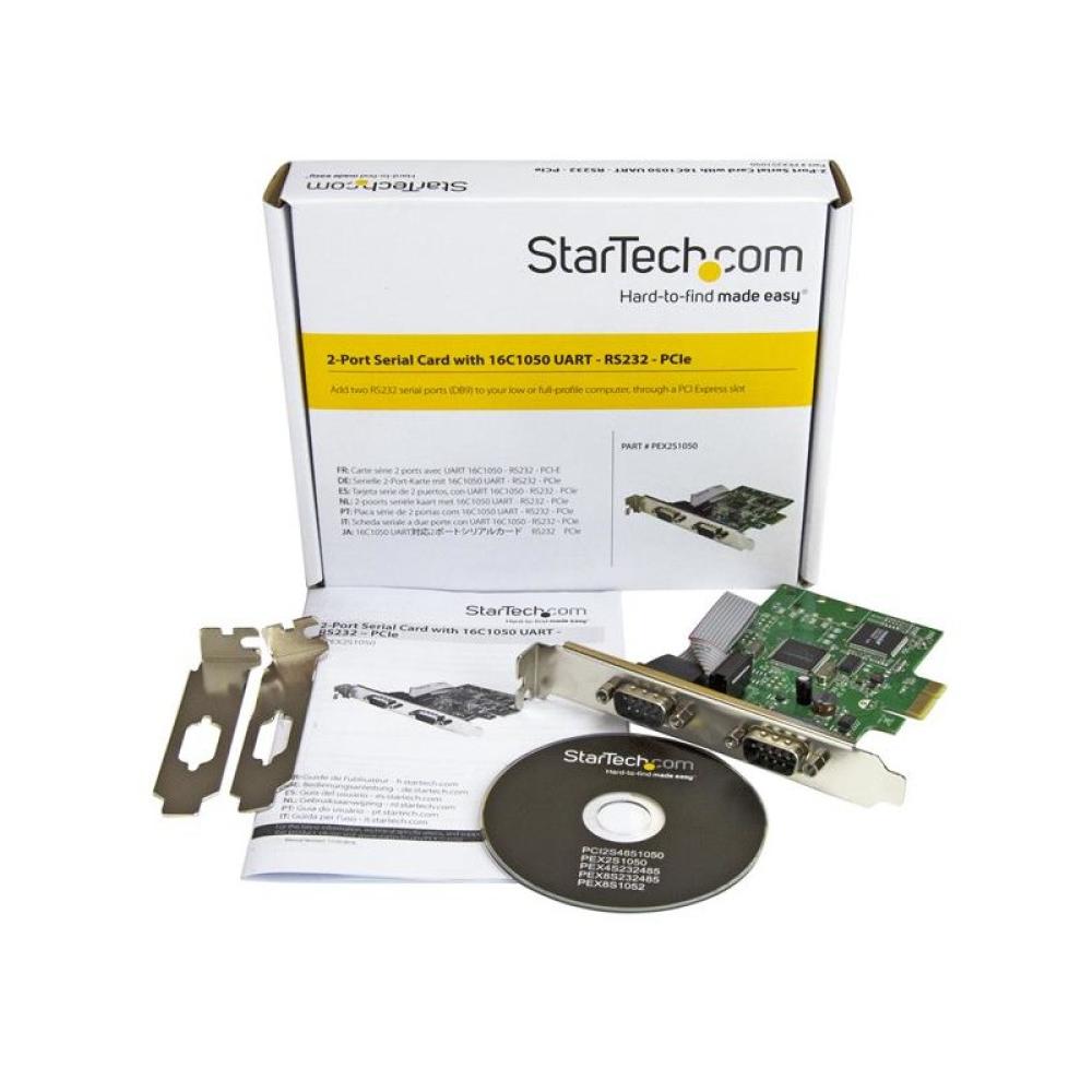 StarTech.com - Tarjeta Serie PCI Express de 2 Puertos DB9 RS232 con UART 16C1050 - Adaptador Interno Serie PCI-E