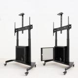 TooQ - NARNIA” Soporte de Suelo con Armario Multiusos + Accesorios Rack para Pantallas 60"- 100", Negro