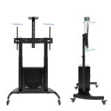 TooQ - NARNIA” Soporte de Suelo con Armario Multiusos + Accesorios Rack para Pantallas 60"- 100", Negro