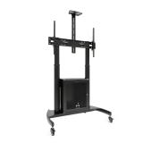 TooQ - NARNIA” Soporte de Suelo con Armario Multiusos + Accesorios Rack para Pantallas 60"- 100", Negro