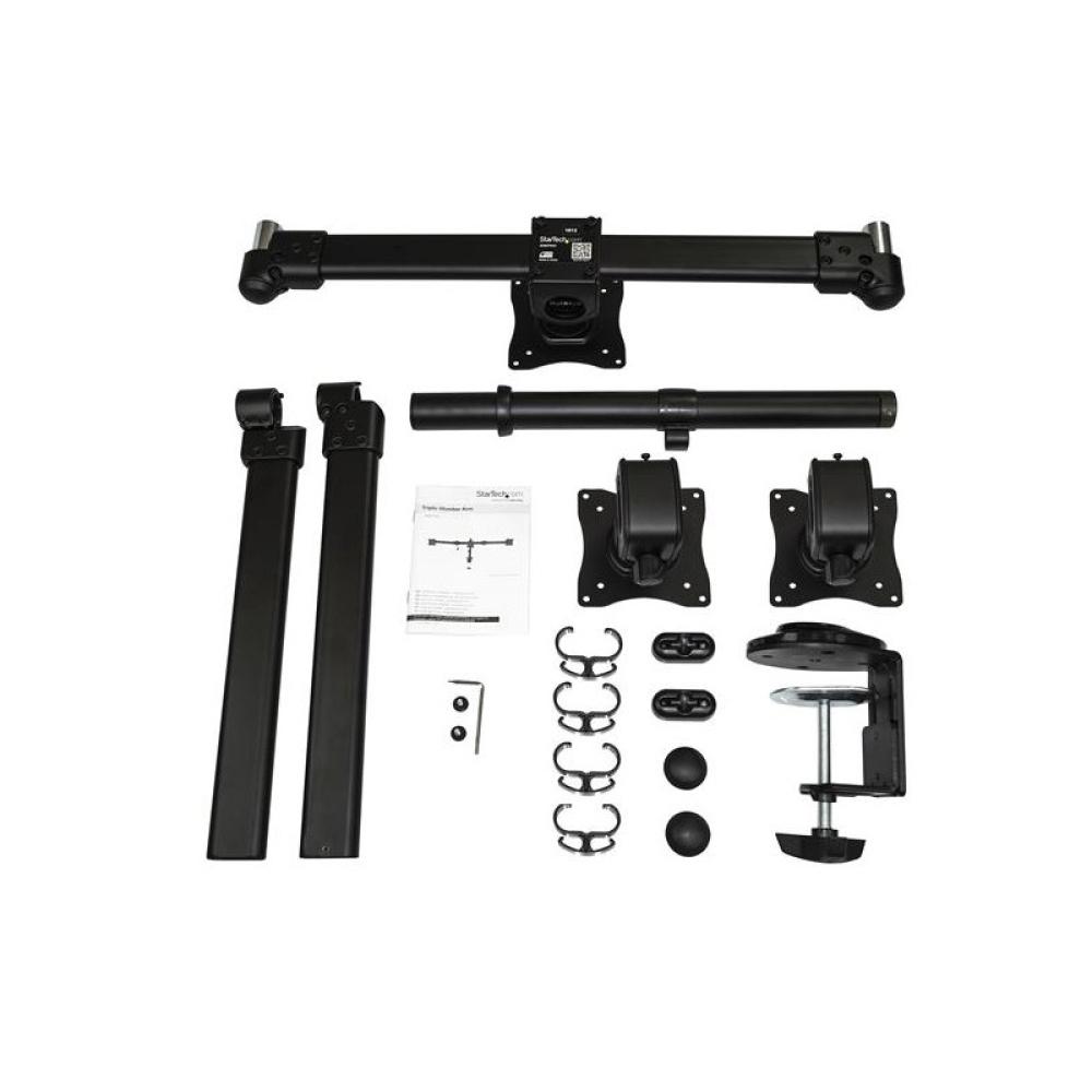 StarTech.com - Brazo para 3 Monitores de Montaje en Escritorio - Soporte VESA Ergonómico para 3 Monitores de hasta 27" - Mástil