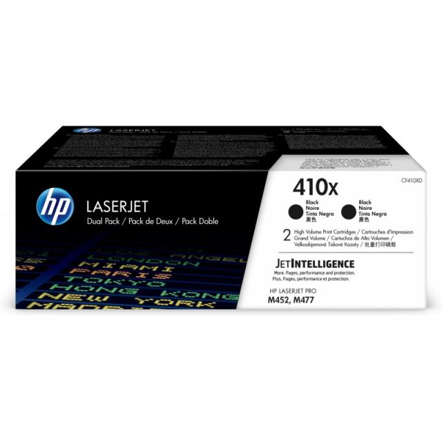 HP - Paquete de 2 cartuchos de tóner negro Originales LaserJet 410X de alta capacidad