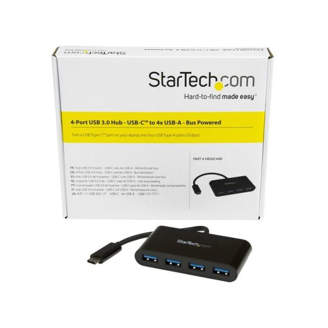 StarTech.com - Hub Concentrador USB 3.0 (5Gbps) de 4 Puertos - Ladrón USB-C a 4x USB A - Alimentado por el Bus