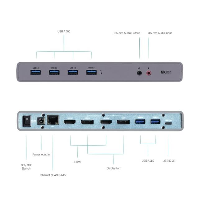 i-tec - USB 3.0 / USB-C / Thunderbolt 3 Dual Display Docking Station