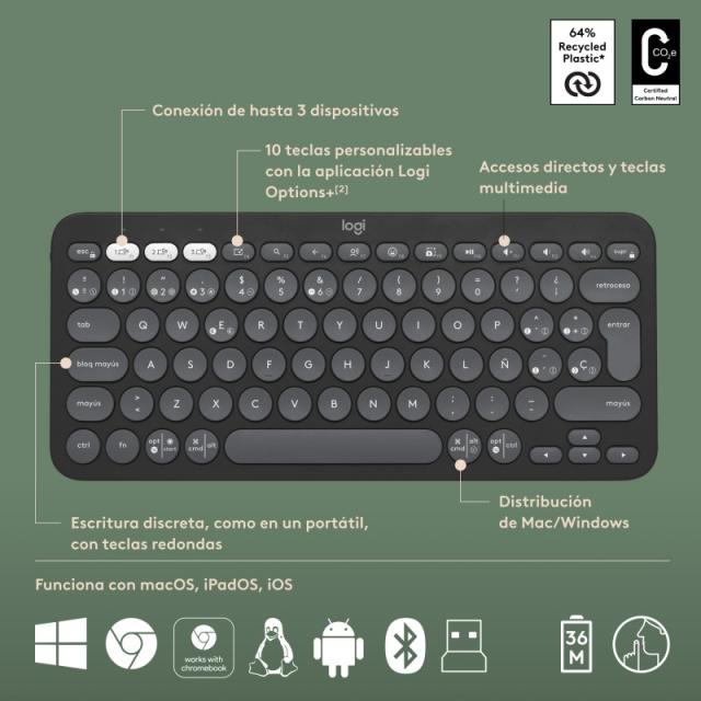 Logitech - 920-012227 teclado Ratón incluido Universal RF Wireless + Bluetooth QWERTY Español Grafito