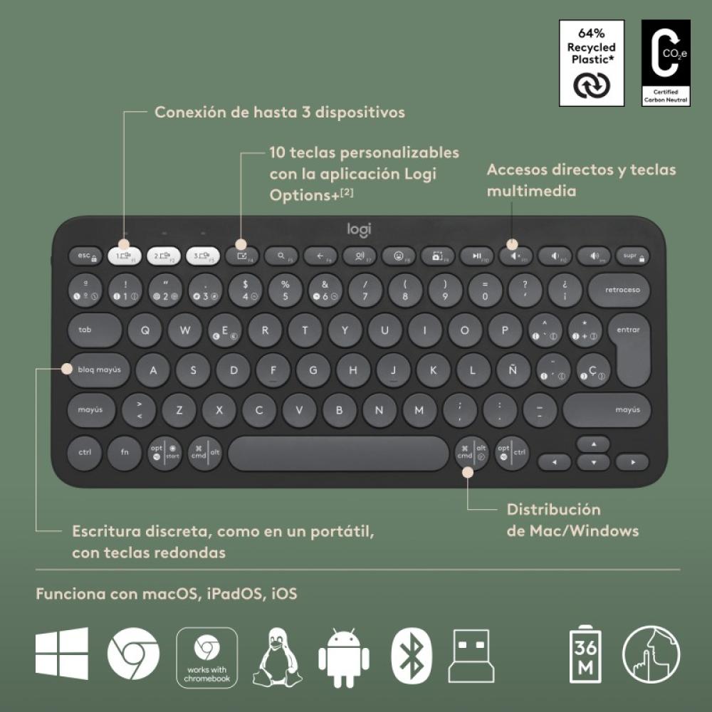 Logitech - 920-012227 teclado Ratón incluido Universal RF Wireless + Bluetooth QWERTY Español Grafito