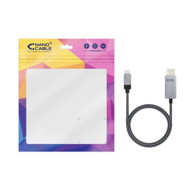 Nanocable - 10.15.5102 adaptador de cable de vídeo 1,8 m USB Tipo C HDMI Aluminio, Negro
