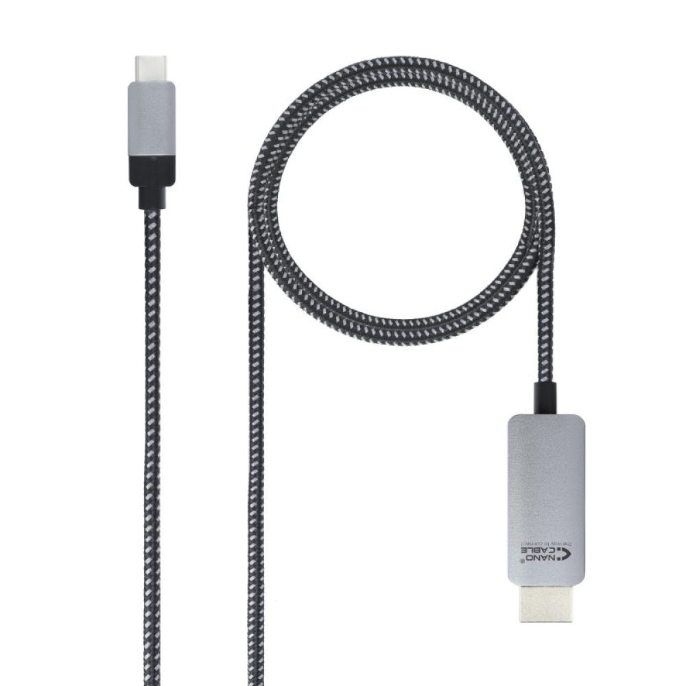Nanocable - 10.15.5102 adaptador de cable de vídeo 1,8 m USB Tipo C HDMI Aluminio, Negro