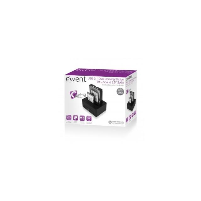 Ewent - EW7014 base de conexión para disco duro USB 3.2 Gen 1 (3.1 Gen 1) Type-A Negro
