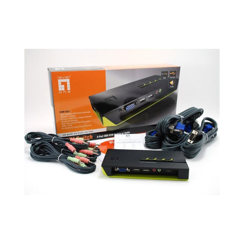 LevelOne - Switch KVM de 4 puertos USB con Audio