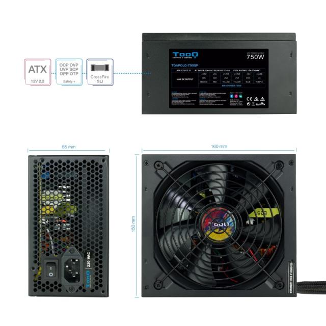 TooQ - TQAPOLO-750SP unidad de fuente de alimentación 750 W 20+4 pin ATX ATX Negro