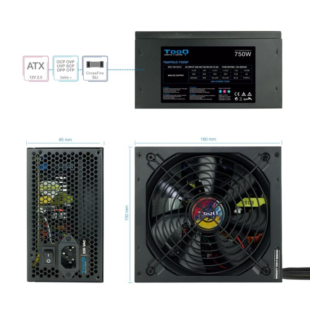 TooQ - TQAPOLO-750SP unidad de fuente de alimentación 750 W 20+4 pin ATX ATX Negro