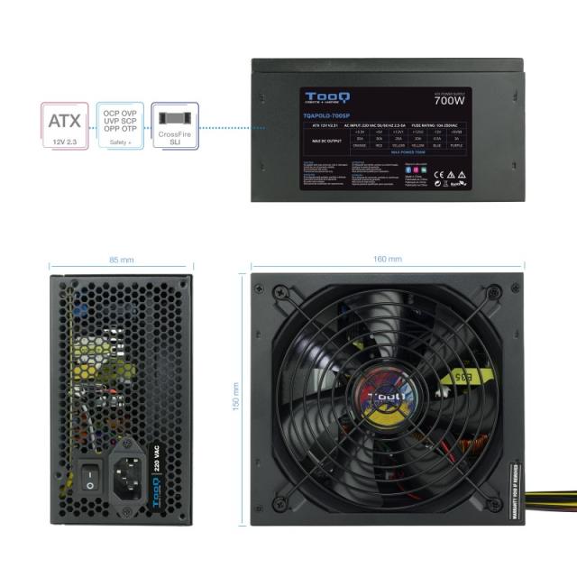 TooQ - TQAPOLO-700SP unidad de fuente de alimentación 700 W 20+4 pin ATX ATX Negro