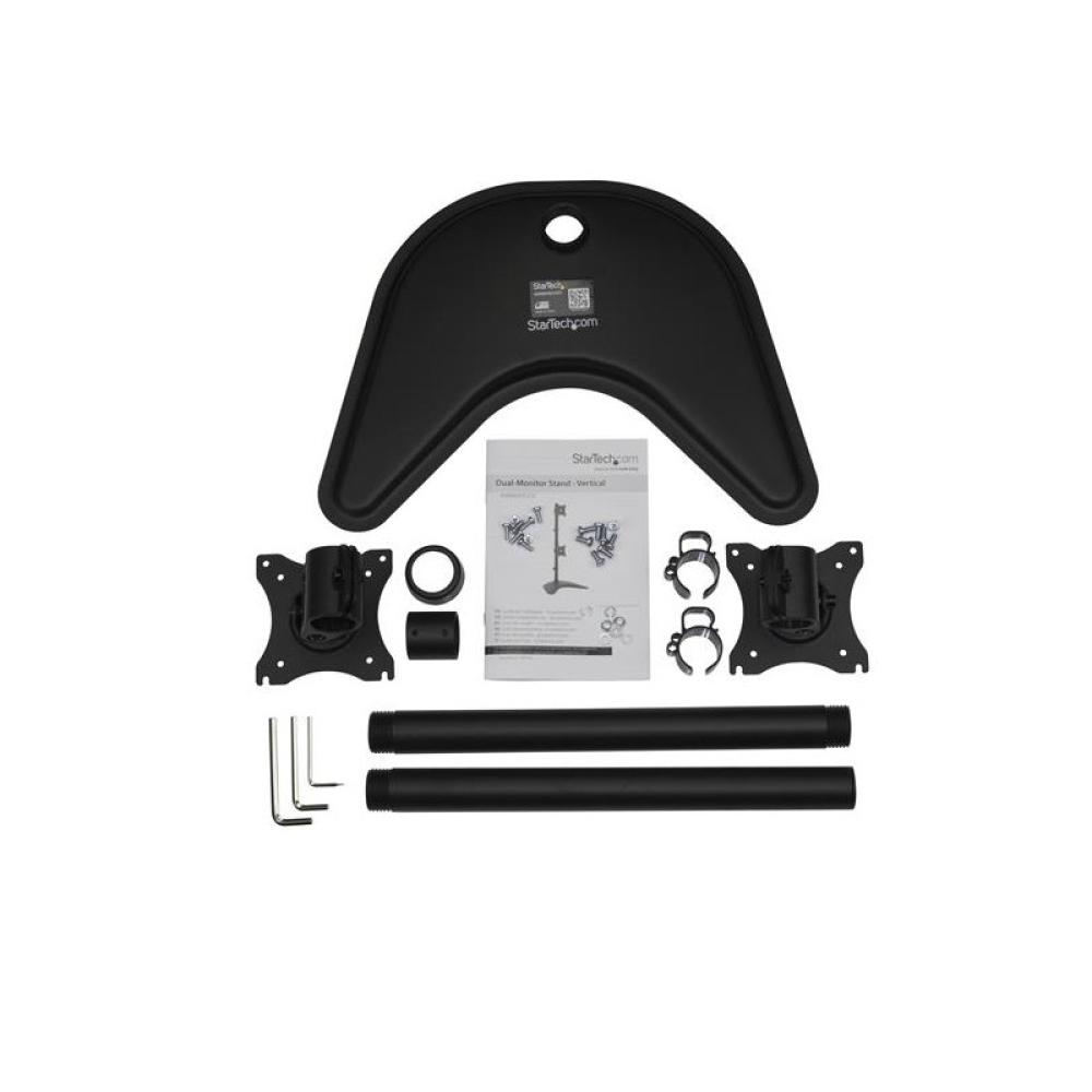 StarTech.com - Soporte Vertical de Acero de Servicio Pesado para dos Monitores - Base Ajustable VESA para Pantallas de hasta 27
