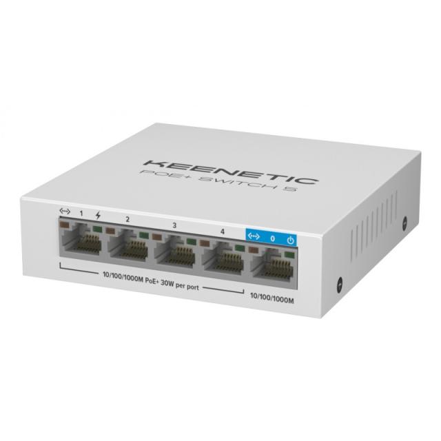 Keenetic - Switch Gigabit de 5 puertos con 4 puertos PoE+ y asignación de energía de 60 W