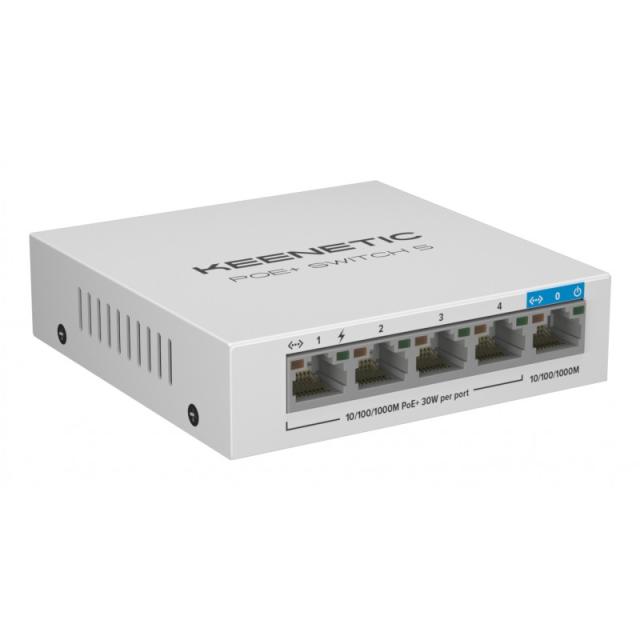 Keenetic - Switch Gigabit de 5 puertos con 4 puertos PoE+ y asignación de energía de 60 W